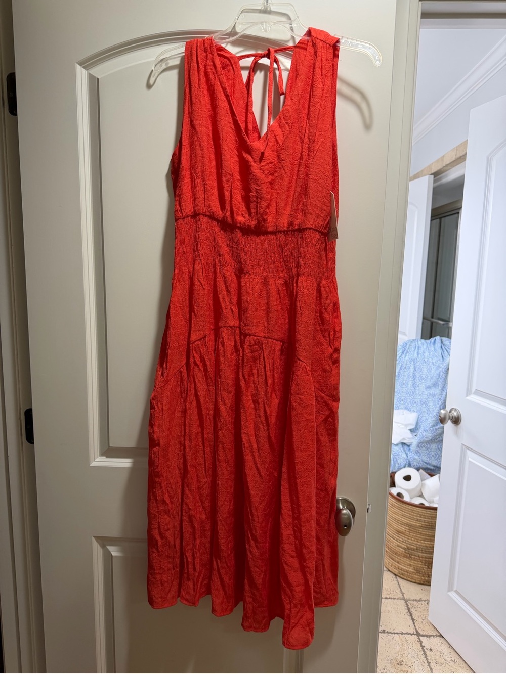 Red V-Neck Sleeveless Maxi Dress with Tie-Back